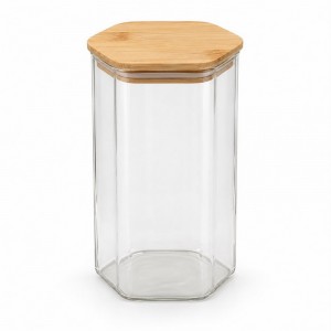 FRASCO VIDRIO TAPA BAMBU 1400 ml.