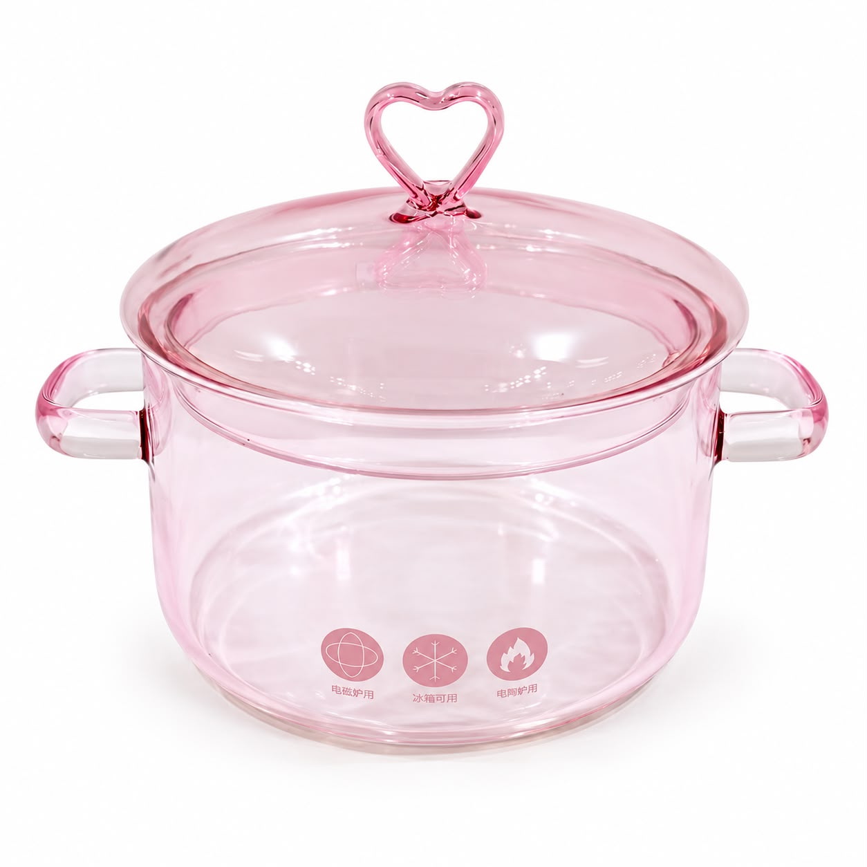 OLLA VIDRIO CON TAPA ROSA 1800 ml.