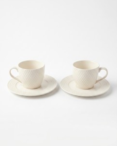 TAZA Y PLATO CERAMICA BLANCA X 4 PCS.