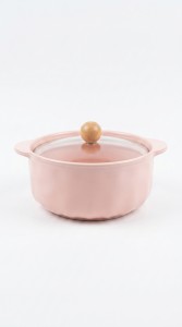 OLLA CERAMICA ROSA CON TAPA VIDRIO