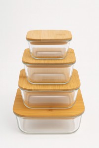 CONTENEDOR VIDRIO TAPA BAMBU X 4 PCS.