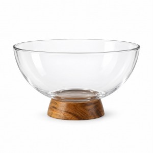 BOWL VIDRIO BASE DE ACACIA
