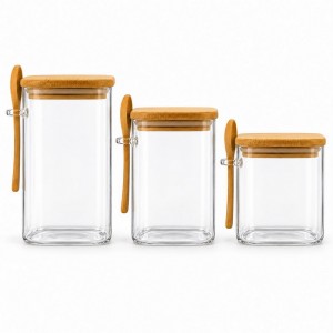 FRASCO VIDRIO TAPA Y CUCHARA BAMBU X 3
