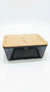 CANASTO HIERRO NEGRO C/TAPA BAMBU