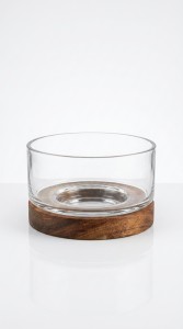 BOWL VIDRIO C/BASE DE ACACIA