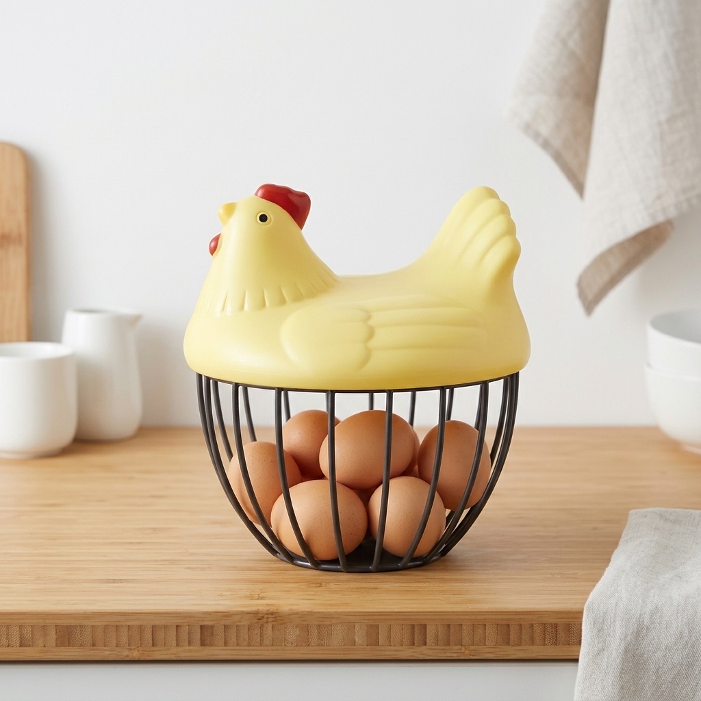 HUEVERA PLASTICO GALLINA BASE HIERRO