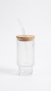 VASO VIDRIO CON SORBETE TAPA BAMBU 350 ml.