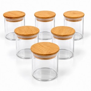 FRASCO VIDRIO ESPECIERO TAPA BAMBU X 6 200 ml.