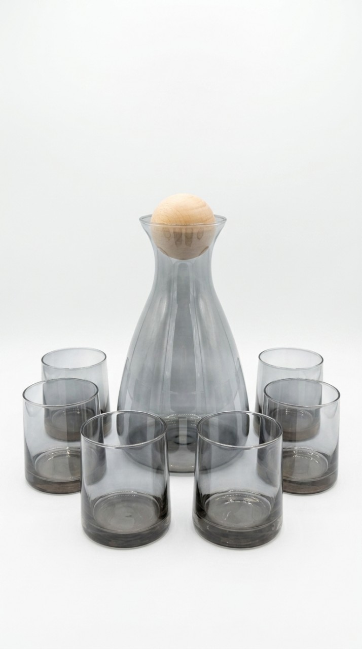 VASOS Y BOTELLA VIDRIO X 7
