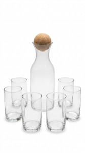 VASOS Y BOTELLA VIDRIO X 7