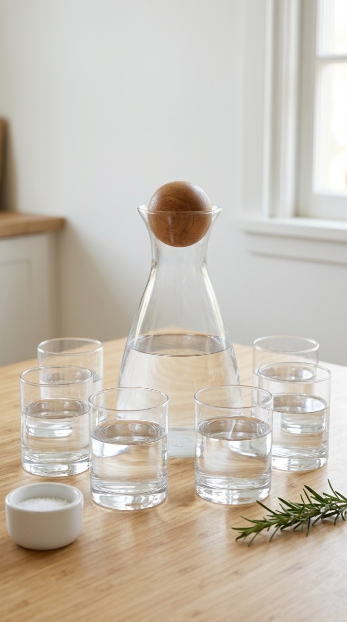 VASOS Y BOTELLA VIDRIO X 7
