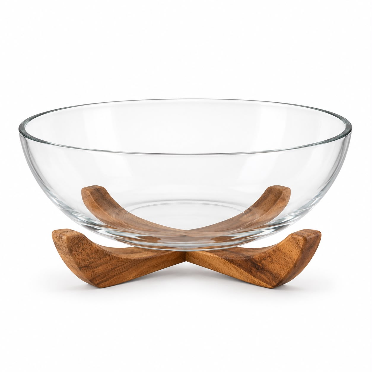 BOWL DE VIDRIO BASE DE ACACIA