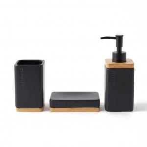 SET DE BAÑO CERAMICA Y BAMBU X 3