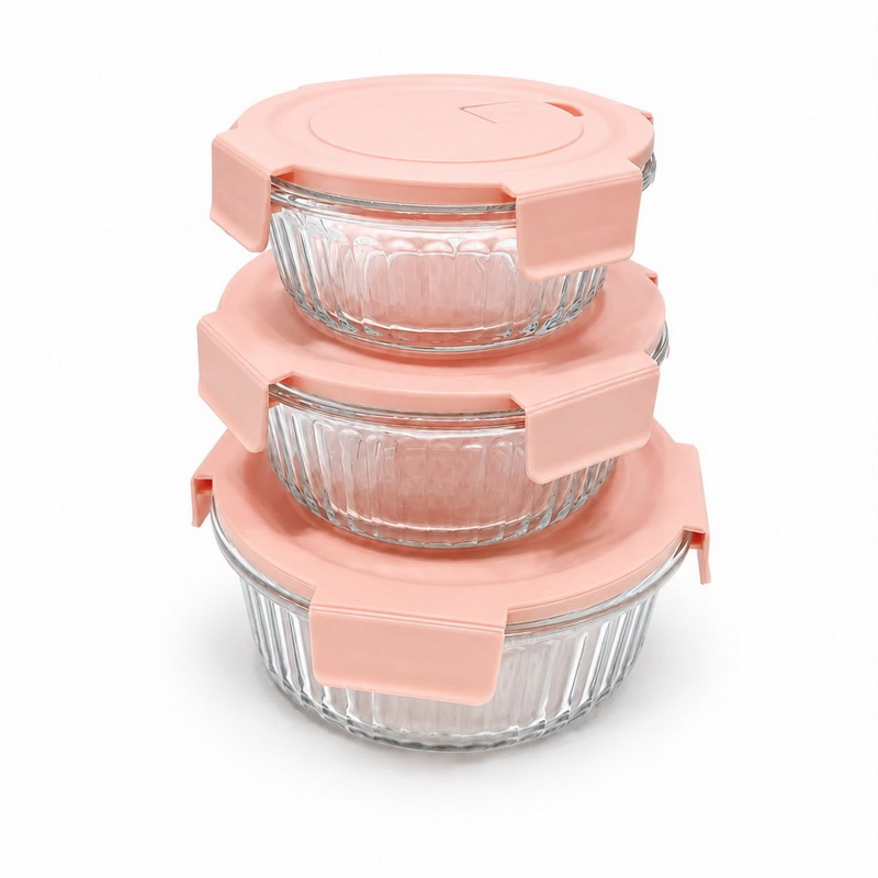 CONTENEDOR VIDRIO REDONDO T/PLASTICO ROSA X 3