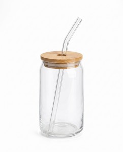 VASO VIDRIO T/BAMBU Y SORBETE 350ML.