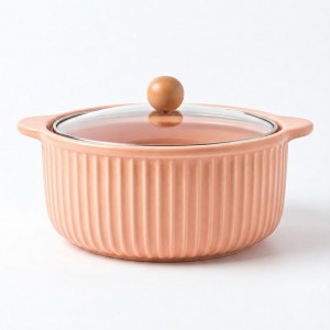 OLLA CERMICA ROSA CON TAPA VIDRIO