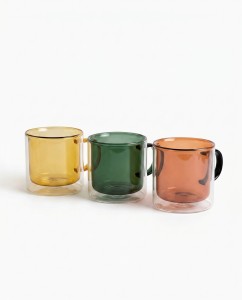 TAZA VIDRIO DOBLE COLOR 240ml.