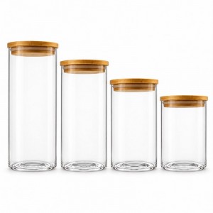 FRASCO REDONDO VIDRIO TAPA BAMBU X 4