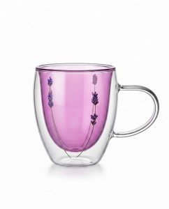 TAZA VIDRIO DOBLE 350ML C/FLORES