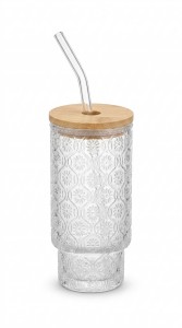 VASO VIDRIO CON SORBETE TAPA BAMBU 350 ml.
