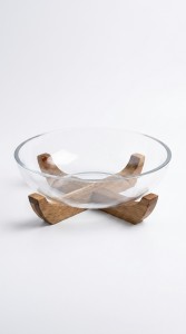 BOWL DE VIDRIO BASE DE ACACIA