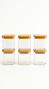 FRASCO VIDRIO ESPECIERO TAPA BAMBU X 6 PCS.