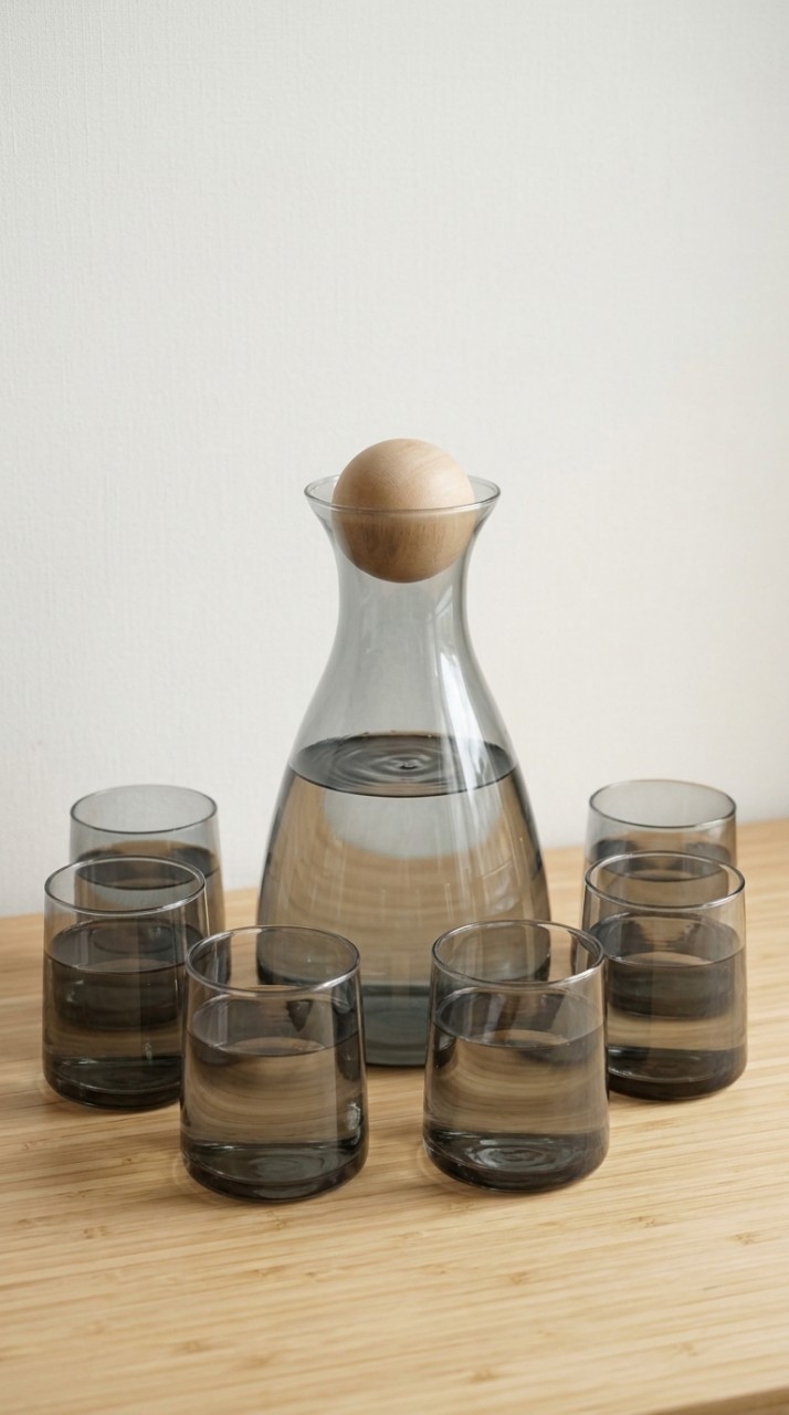 VASOS Y BOTELLA VIDRIO X 7