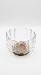 BOWL VIDRIO FLOR BASE DE ACACIA