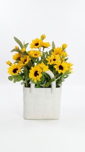 PLANTA MACETA CERAMICA BLANCA GIRASOLES 34 cm.