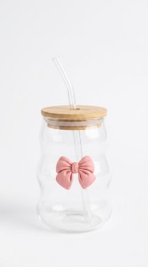 VASO VIDRIO TAPA BAMBU CON SORBETE 550 ml.
