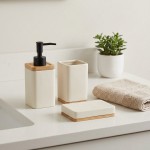 SET DE BAÑO CERAMICA Y BAMBU X 3