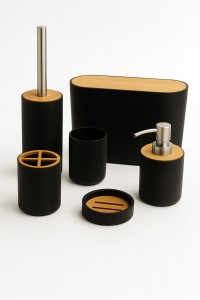 SET BAÑO PLASTICO Y BAMBU 6 PCS.