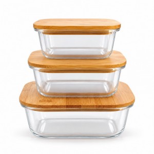 CONTENEDOR VIDRIO TAPA BAMBU X 3