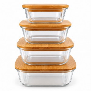 CONTENEDOR VIDRIO TAPA BAMBU X 4