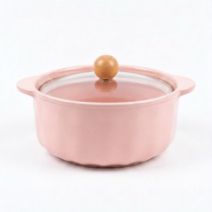 OLLA CERAMICA ROSA CON TAPA VIDRIO