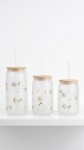VASO VIDRIO TAPA BAMBU CON SORBETE X 3