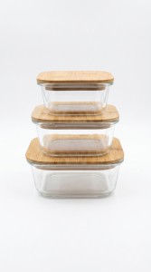 CONTENEDOR VIDRIO TAPA BAMBU X 3 PCS.