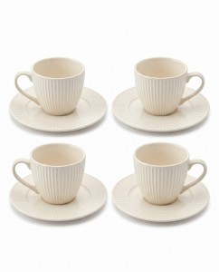 TAZA Y PLATO CERAMICA BLANCA X 8 PCS.