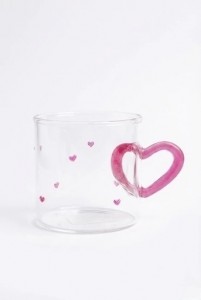 TAZA VIDRIO APLIQUE Y ASA CORAZON 300 ml