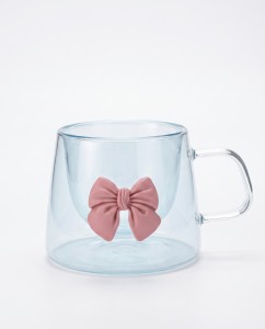 TAZA DOBLE VIDRIO AZUL CON MOÑO 200 ml