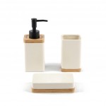 SET DE BAÑO CERAMICA Y BAMBU X 3