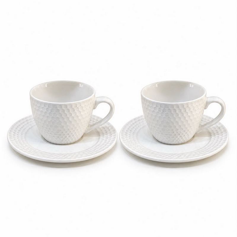 TAZA Y PLATO CERAMICA BLANCA X 2