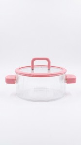 OLLA VIDRIO TAPA SILICONA ROSA 2500 ml.