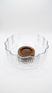 BOWL VIDRIO FLOR BASE DE ACACIA