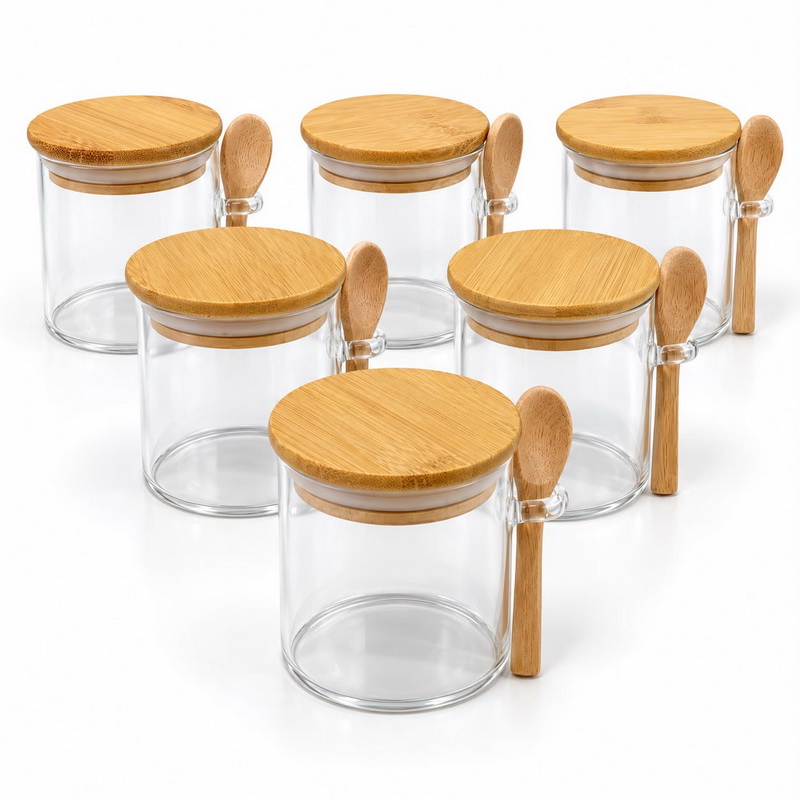 FRASCO VIDRIO ESPECIERO CUCHARA BAMBU X 6