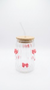 VASO VIDRIO TAPA BAMBU CON SORBETE 450 ml.