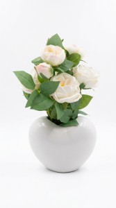 PLANTA MACETA CERAMICA BLANCA ROSAS 35 cm.