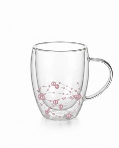 TAZA DOBLE VIDRIO PERLAS ROSA 350 ml