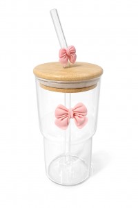 VASO VIDRIO CON T/ BAMBU Y SORBETE MOÑO PINK