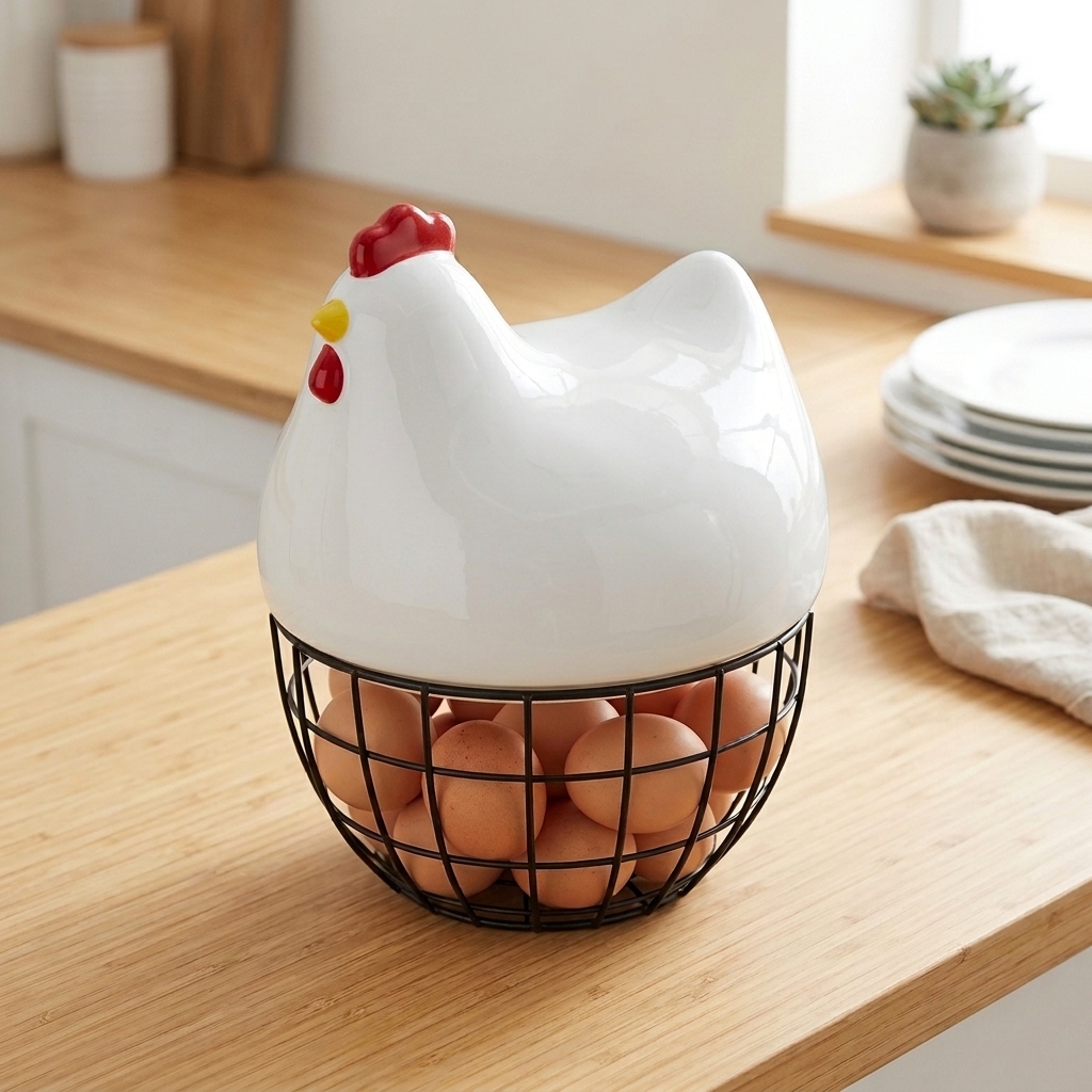 HUEVERA PLASTICO GALLINA BASE HIERRO